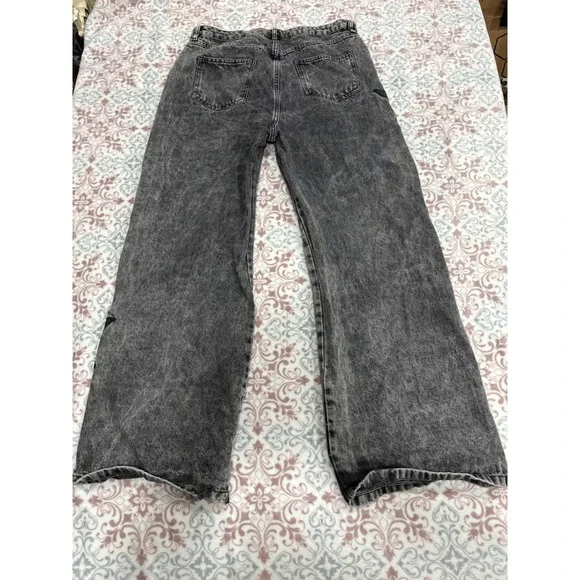 Daisy Street Star Patch Wide Leg Jeans Acid Wash Black Grommet Y2K Size 13 - Picture 9 of 10